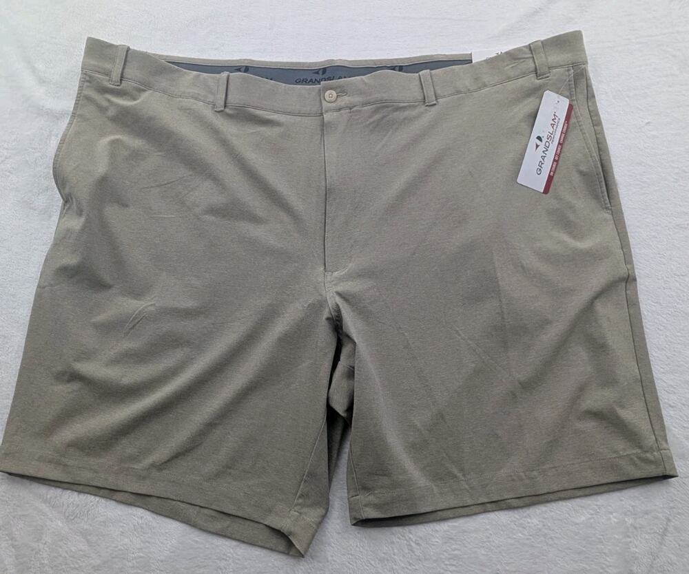 Grand Slam Men's Size 52 Golf Shorts 9" Inseam Khaki Heather Stretch Waist NWT